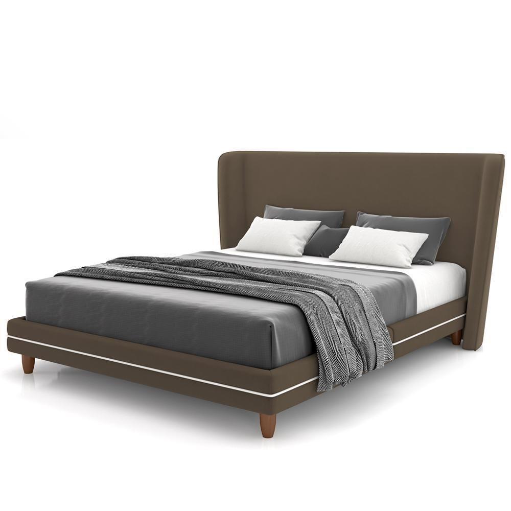 Cabeceira Casal Nilo 160cm Com Cama Pés Madeira Suném P05 Veludo Marrom - Lyam Decor - 8