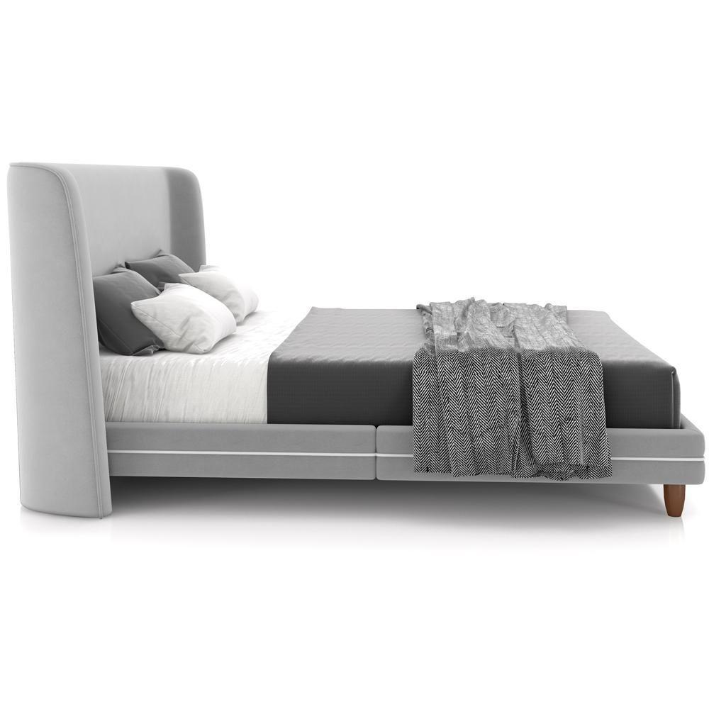 Cabeceira Casal Nilo 160cm Com Cama Pés Madeira Suném P05 Veludo Cinza - Lyam Decor - 8
