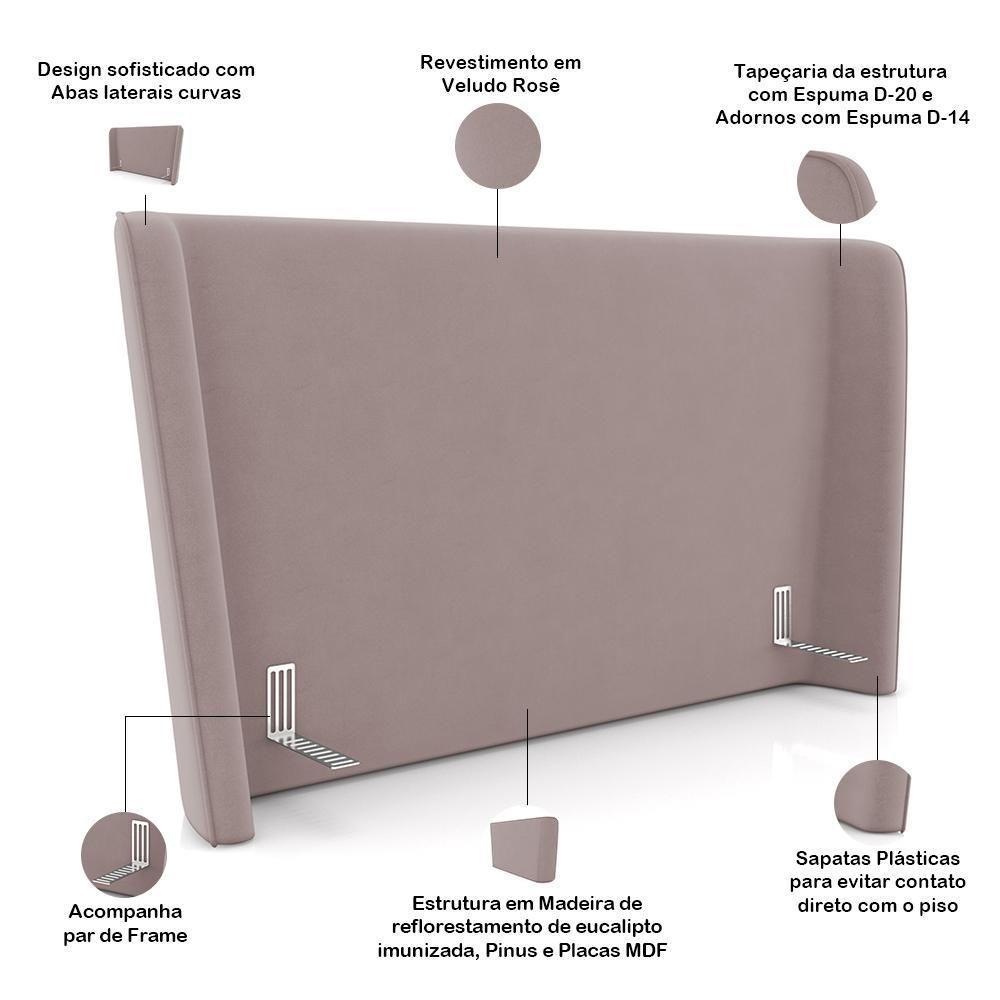 Cabeceira Cama Box King 195cm Nilo P05 Veludo Rosê - Lyam Decor - 6