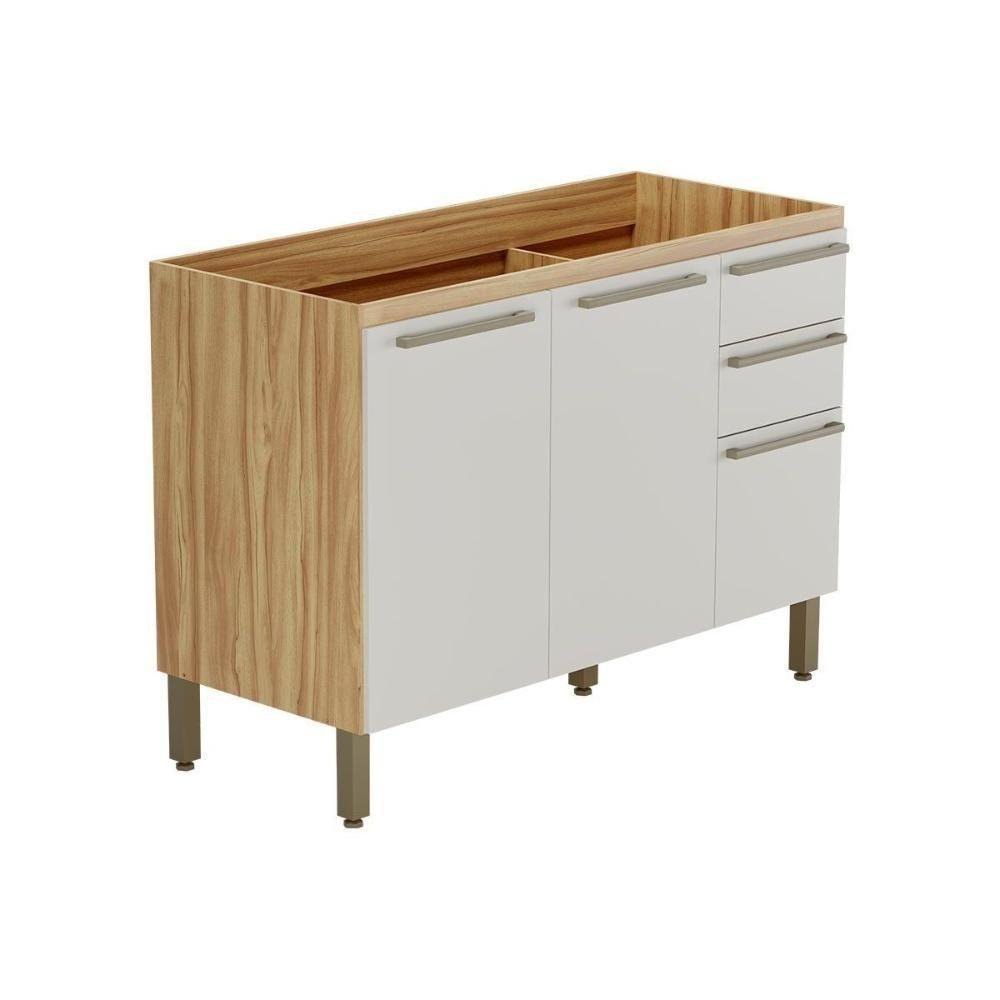 Gabinete De Cozinha Modulado Balcão Para Pia Nápoli Prime 3 Portas E 2 Gavetas Sem tampo 120cm Amendoa-grafite - Ronipa - 4