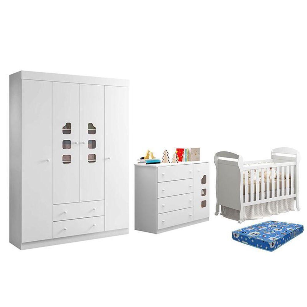 Dormitório Lívia Guarda Roupa, Cômoda E Berço Danny Branco Com Colchão Physical - Phoenix Baby Branco - 5