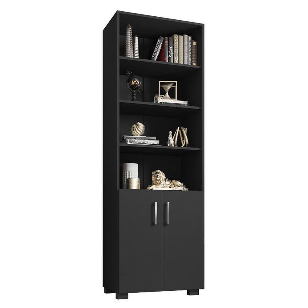 Estante Livreiro Office Com 2 Portas Pequenas Preto Tx - Pr Móveis Preto Tx - 1