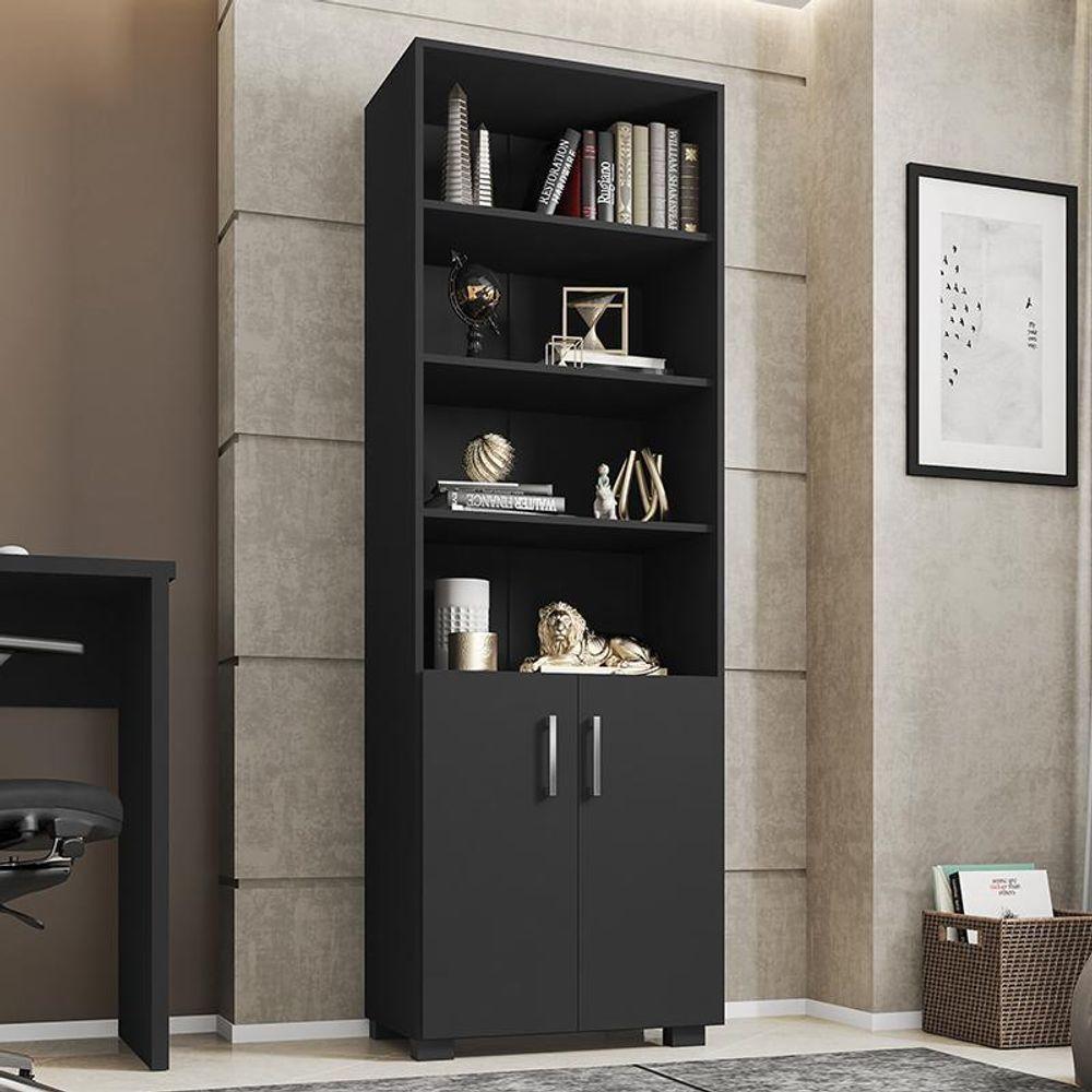 Estante Livreiro Office Com 2 Portas Pequenas Preto Tx - Pr Móveis Preto Tx - 3