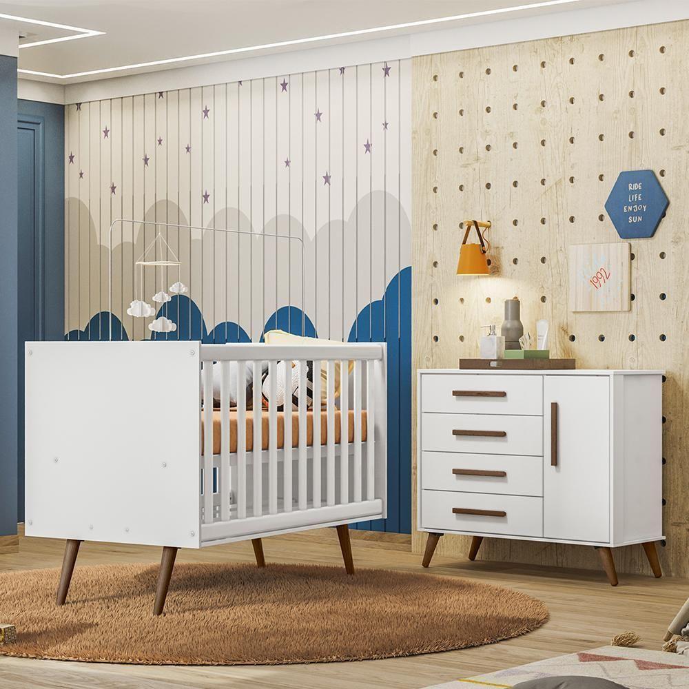 Jogo De Quarto Infantil Q Encanto Retrô Com Cômoda E Berço Branco Acetinado - Qmovi Branco Acetinado - 2
