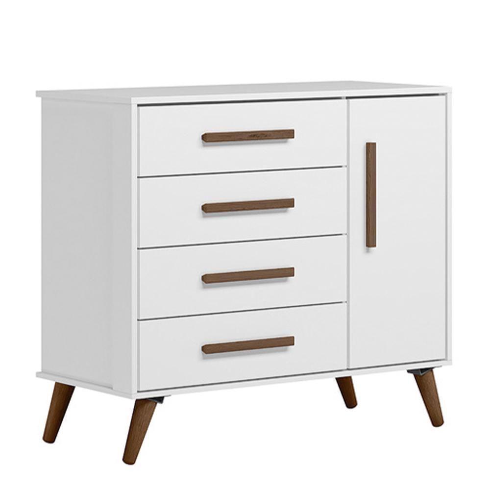 Jogo De Quarto Infantil Q Encanto Retrô Com Cômoda E Berço Branco Acetinado - Qmovi Branco Acetinado - 3