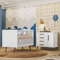 Jogo De Quarto Infantil Q Encanto Retrô Com Cômoda E Berço Branco Acetinado - Qmovi Branco Acetinado - 2