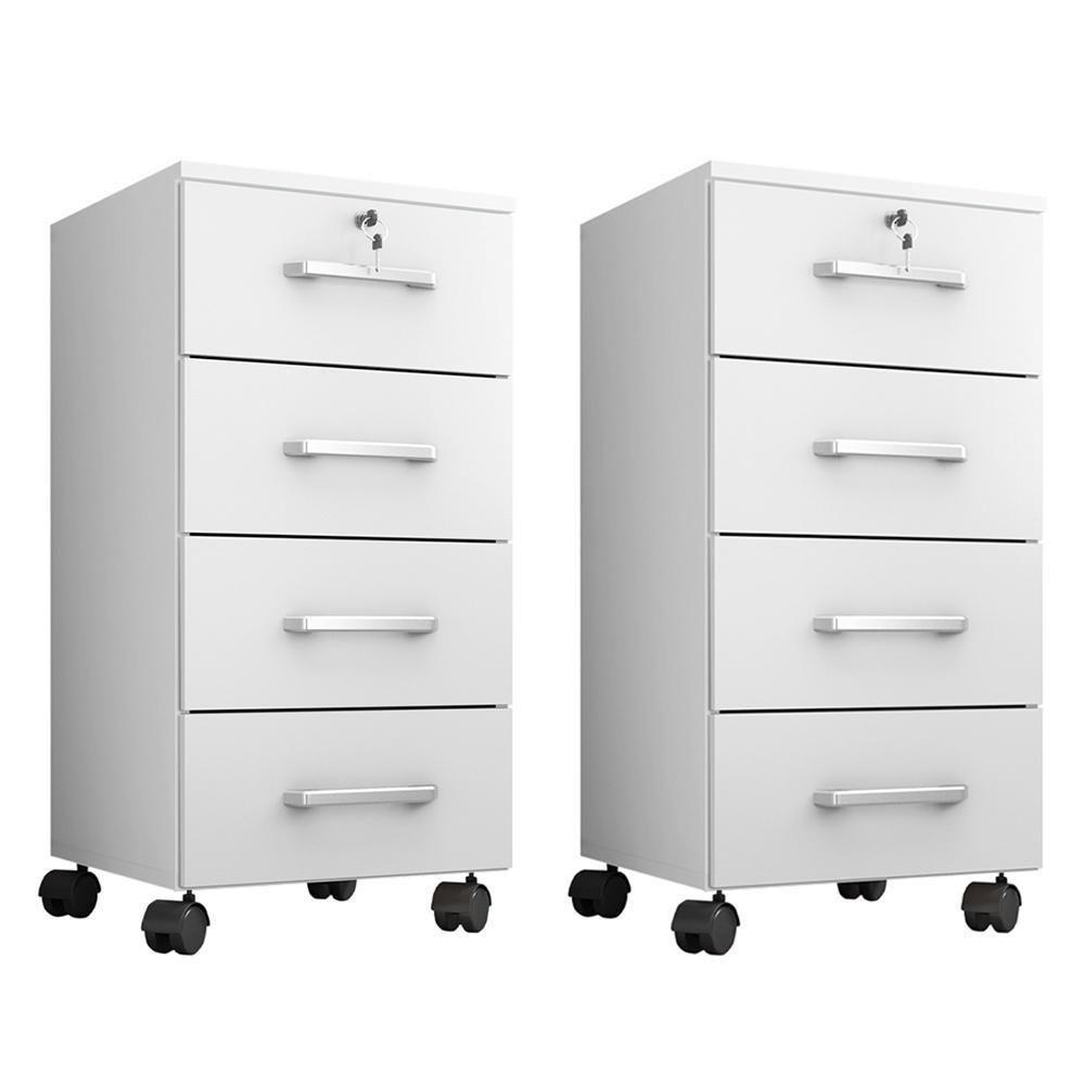 Kit 2 Gaveteiro Gávea 4 Gavetas Branco Trama Com Rodízios - Móveis Leão Branco Trama - 1
