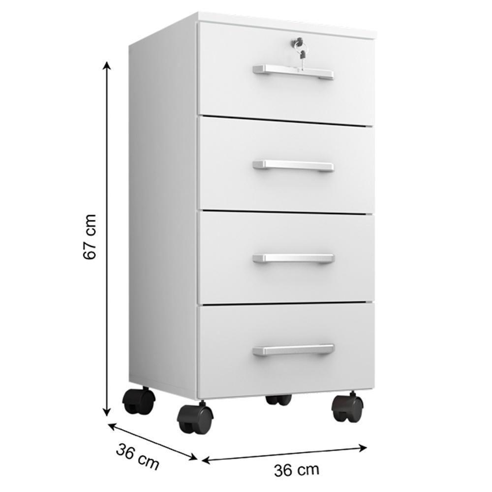 Kit 2 Gaveteiro Gávea 4 Gavetas Branco Trama Com Rodízios - Móveis Leão Branco Trama - 4