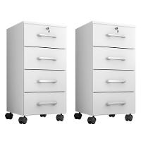 Kit 2 Gaveteiro Gávea 4 Gavetas Branco Trama Com Rodízios - Móveis Leão Branco Trama - 1