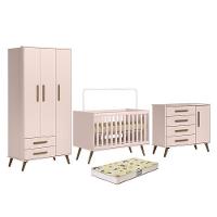 Dormitório Infantil Q Encanto Retrô Guarda Roupa, Cômoda E Berço Rosa Com Colchão Supreme - Qmovi Rosa - 1