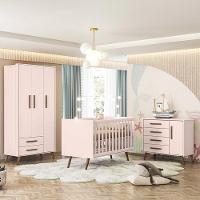 Dormitório Infantil Q Encanto Retrô Guarda Roupa, Cômoda E Berço Rosa Com Colchão Physical - Qmovi Rosa - 3