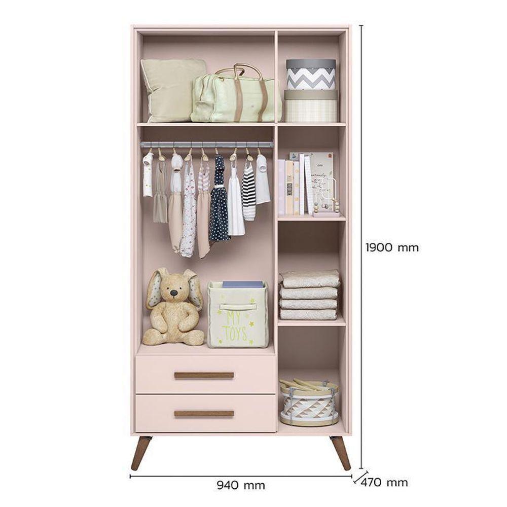 Jogo De Quarto Infantil Q Encanto Retrô Com Guarda Roupa E Cômoda Rosa - Qmovi Rosa - 4