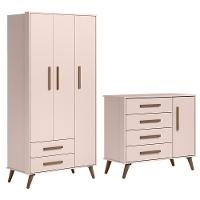 Jogo De Quarto Infantil Q Encanto Retrô Com Guarda Roupa E Cômoda Rosa - Qmovi Rosa - 1