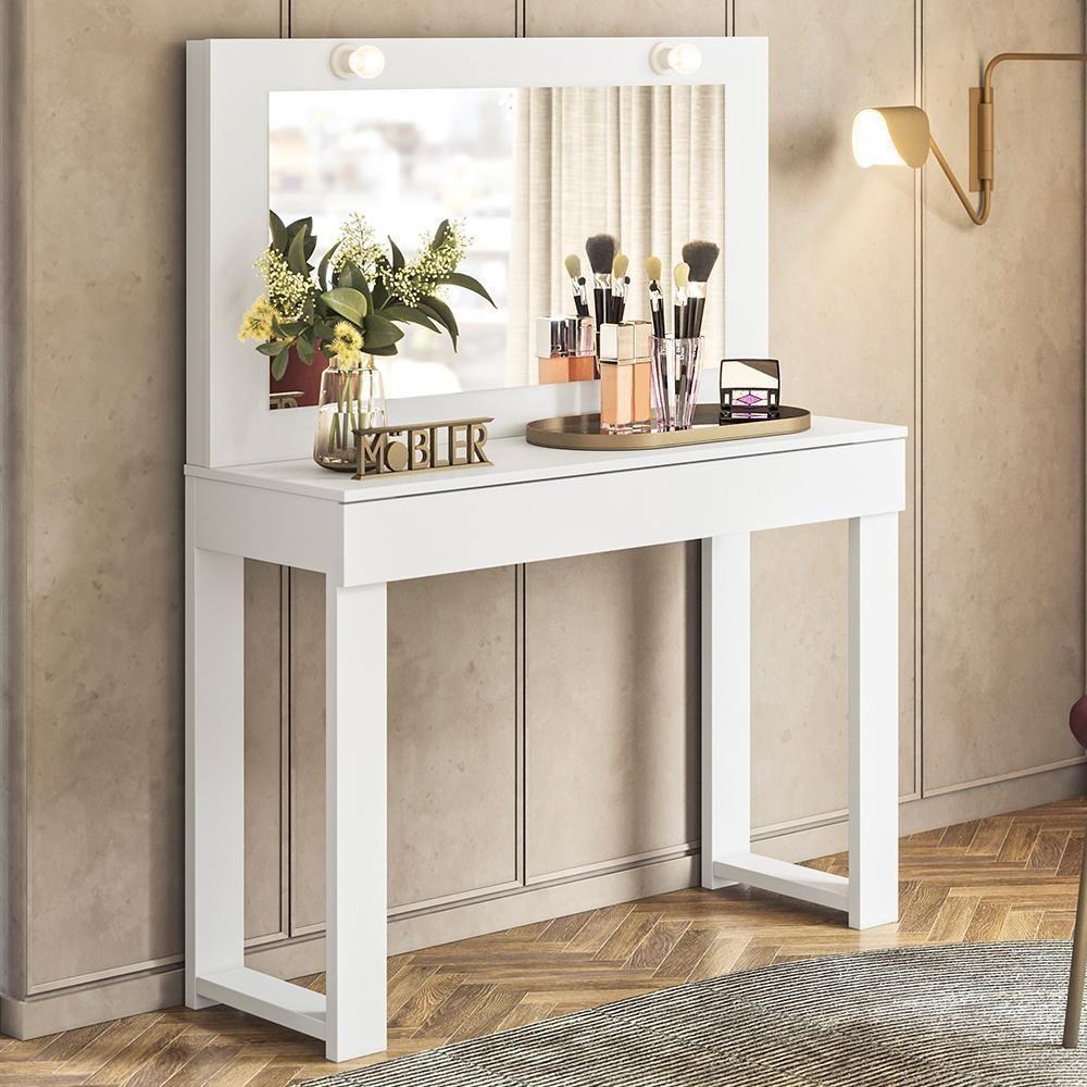 Escrivaninha Penteadeira Camarim Real Branco Fosco - Mobler Branco Fosco - 2