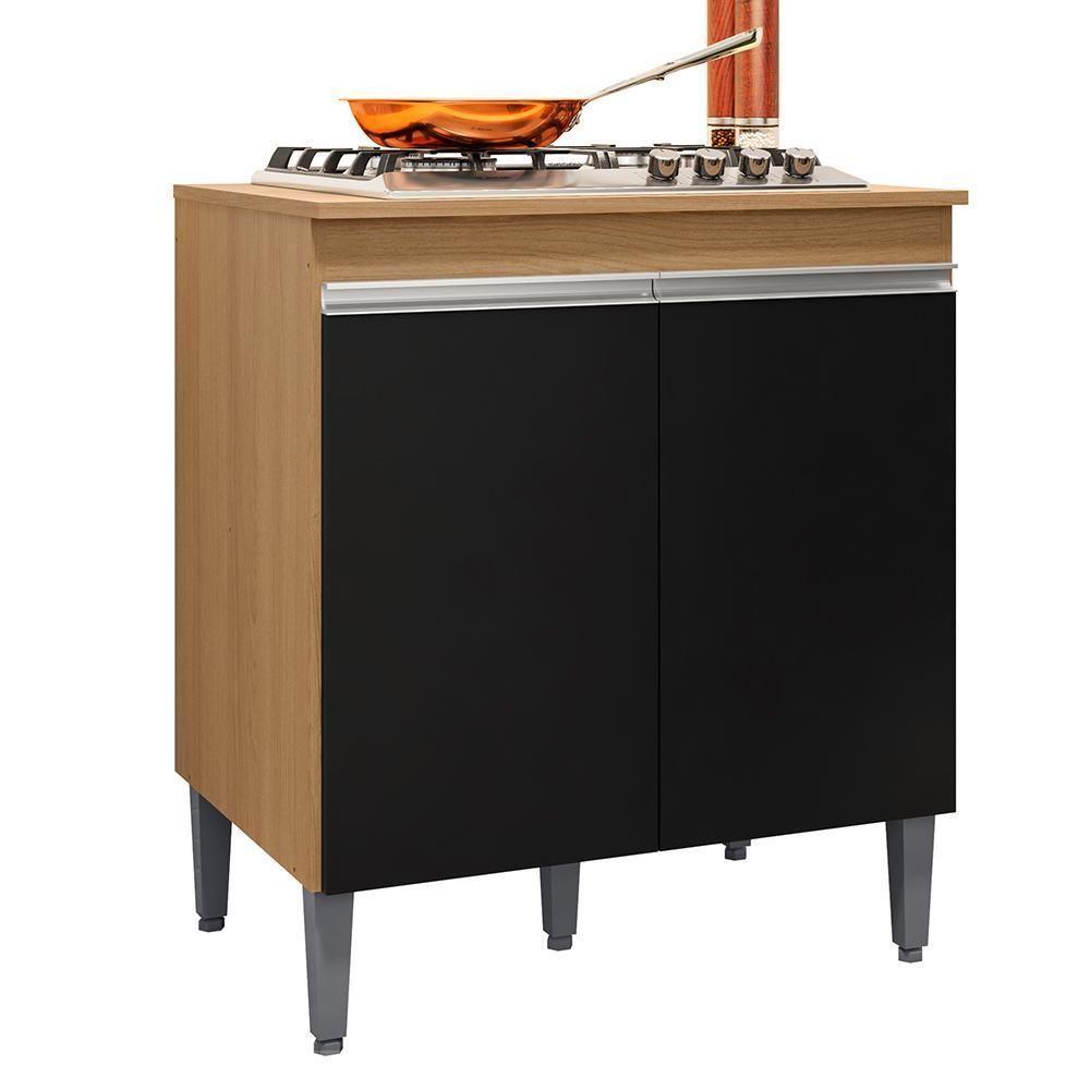 Balcão Cooktop Andréia 79cm Com 2 Portas Amêndoa-preto - Ajl Móveis Amêndoa-preto - 1
