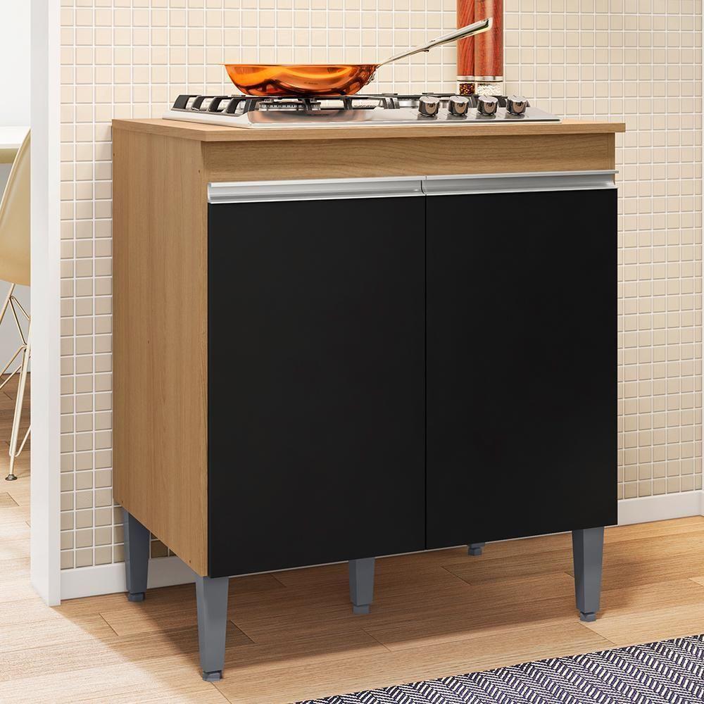 Balcão Cooktop Andréia 79cm Com 2 Portas Amêndoa-preto - Ajl Móveis Amêndoa-preto - 2