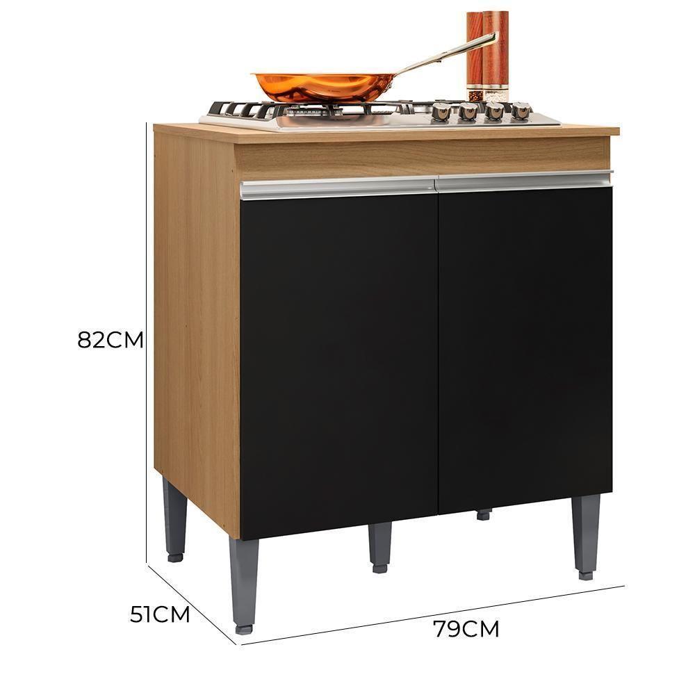 Balcão Cooktop Andréia 79cm Com 2 Portas Amêndoa-preto - Ajl Móveis Amêndoa-preto - 4