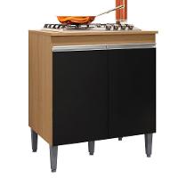 Balcão Cooktop Andréia 79cm Com 2 Portas Amêndoa-preto - Ajl Móveis Amêndoa-preto - 1