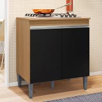 Balcão Cooktop Andréia 79cm Com 2 Portas Amêndoa-preto - Ajl Móveis Amêndoa-preto - 2