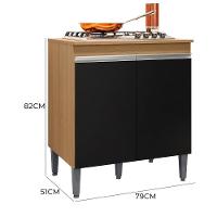 Balcão Cooktop Andréia 79cm Com 2 Portas Amêndoa-preto - Ajl Móveis Amêndoa-preto - 4
