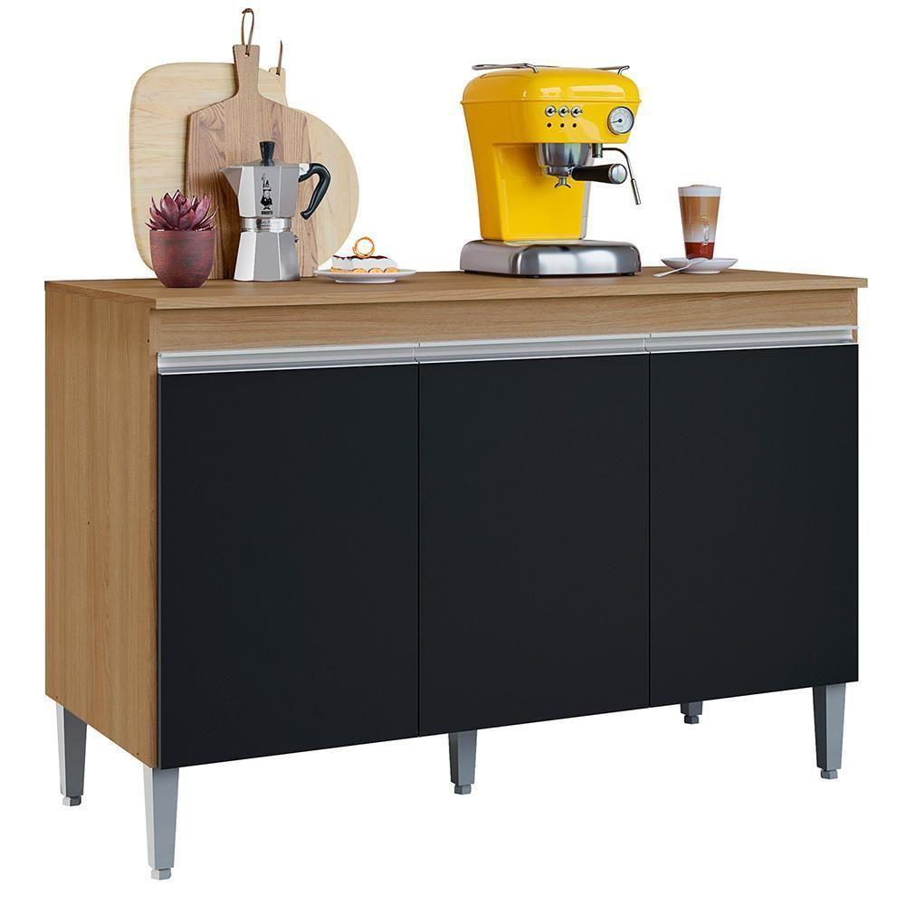 Balcão Pia Manu 120cm Amêndoa-preto Com Tampo Mdp - Ajl Móveis Amêndoa-preto - 1