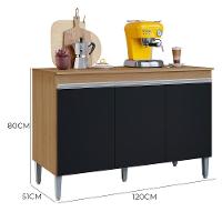 Balcão Pia Manu 120cm Amêndoa-preto Com Tampo Mdp - Ajl Móveis Amêndoa-preto - 4