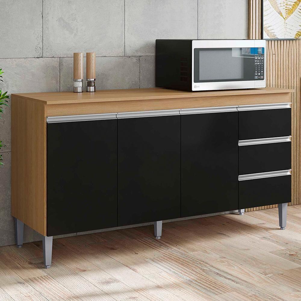 Balcão Pia Andréia 150cm Amêndoa-preto Com Tampo Mdp - Ajl Móveis Amêndoa-preto - 3