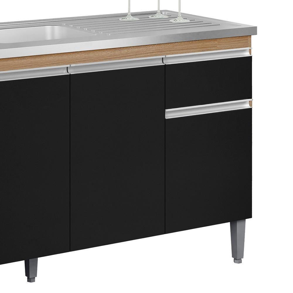 Balcão Pia Tatiane 145cm 4 Portas Amêndoa-preto Sem Tampo - Ajl Móveis Amêndoa-preto - 3