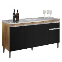 Balcão Pia Tatiane 145cm 4 Portas Amêndoa-preto Sem Tampo - Ajl Móveis Amêndoa-preto - 1