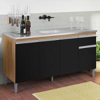 Balcão Pia Tatiane 145cm 4 Portas Amêndoa-preto Sem Tampo - Ajl Móveis Amêndoa-preto - 2