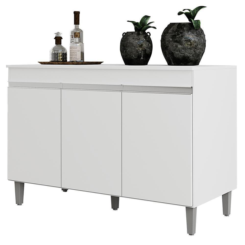 Balcão Pia Manu 120cm Branco Com Tampo Mdp - Ajl Móveis Branco - 1