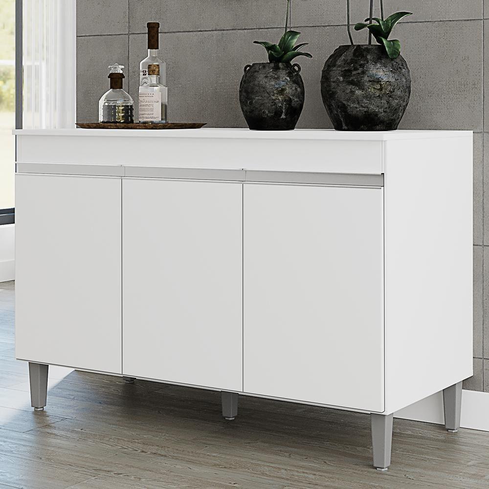 Balcão Pia Manu 120cm Branco Com Tampo Mdp - Ajl Móveis Branco - 2
