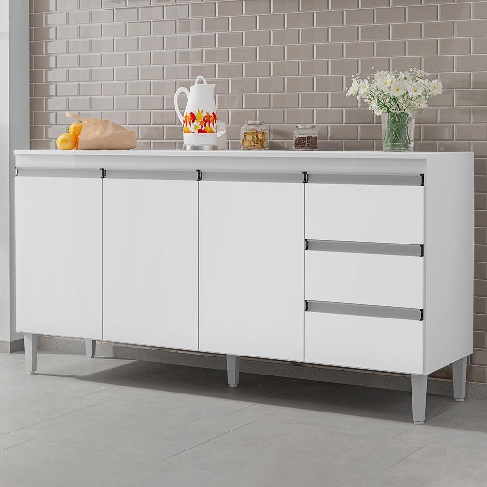 Balcão Pia Andréia 160cm Branco Com Tampo Mdp - Ajl Móveis Branco - 4