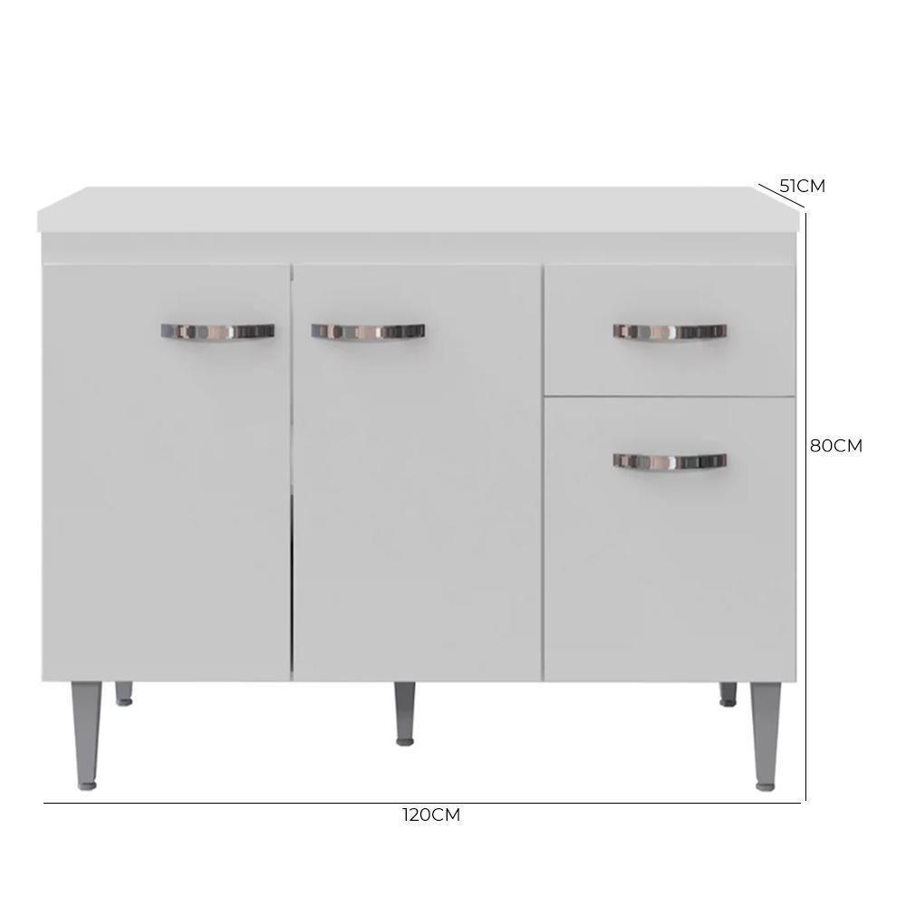 Balcão Pia Gabriela 120cm Branco Com Tampo Mdp - Ajl Móveis Branco - 4