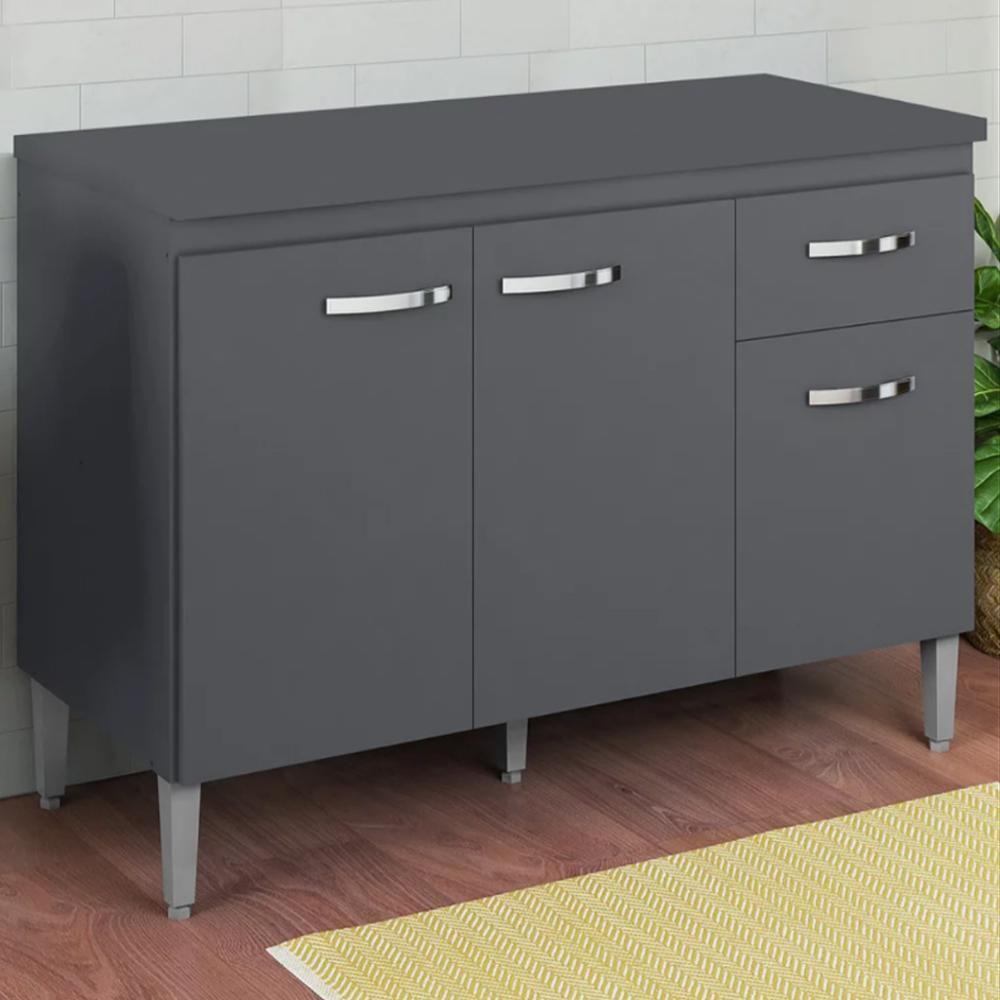 Balcão Pia Gabriela 120cm Cinza Com Tampo Mdp - Ajl Móveis Cinza - 2