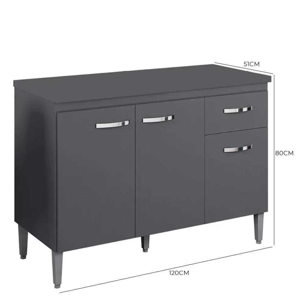 Balcão Pia Gabriela 120cm Cinza Com Tampo Mdp - Ajl Móveis Cinza - 4