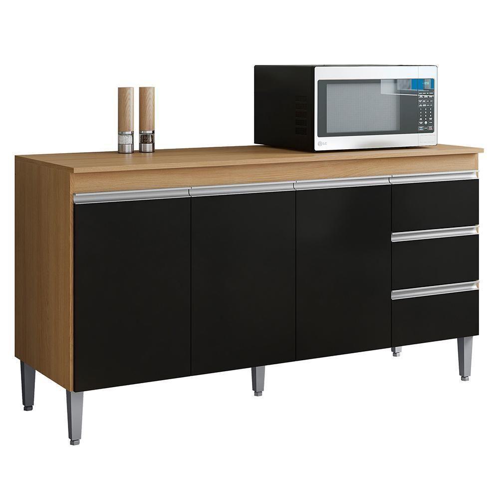 Balcão Pia Andréia 160cm Amêndoa-preto Com Tampo Mdp - Ajl Móveis Amêndoa-preto - 1