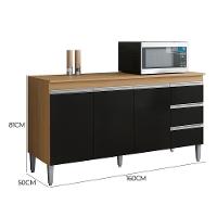 Balcão Pia Andréia 160cm Amêndoa-preto Com Tampo Mdp - Ajl Móveis Amêndoa-preto - 4