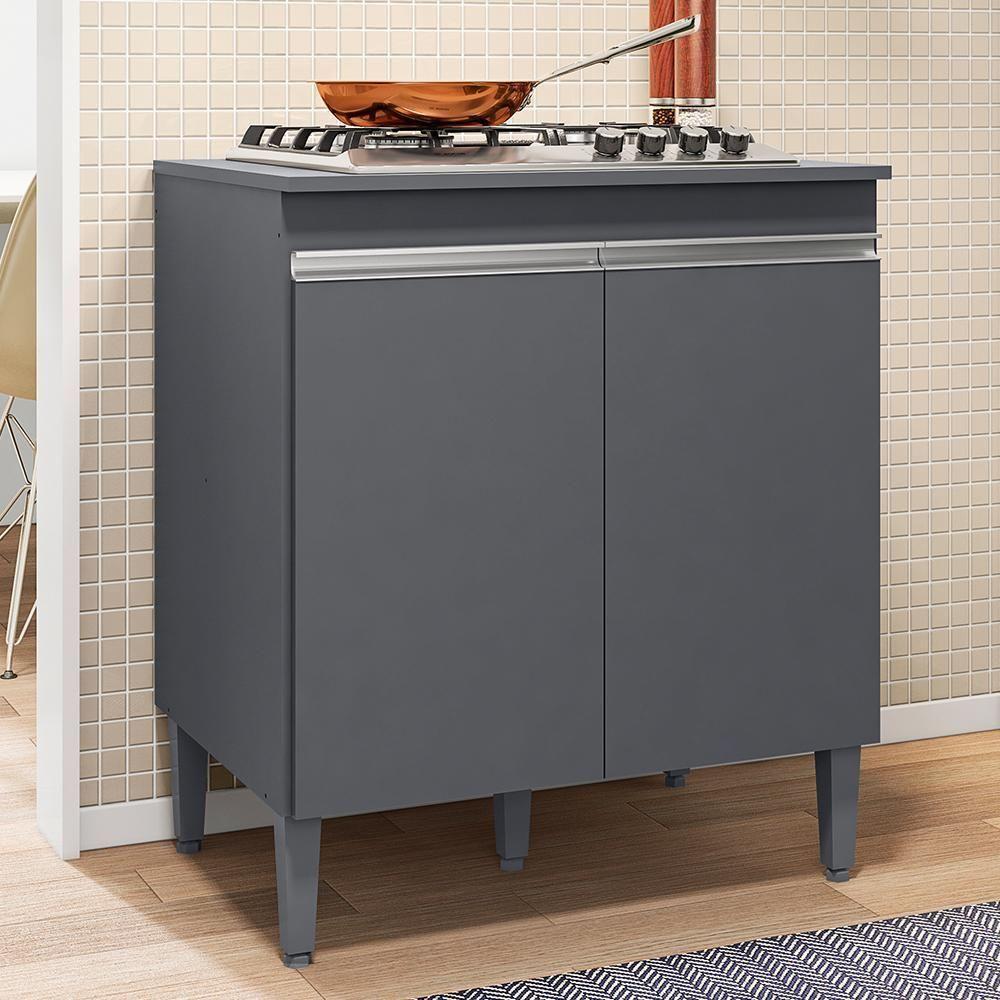 Balcão Cooktop Andréia 79cm Com 2 Portas Cinza Fosco - Ajl Móveis Cinza Fosco - 2