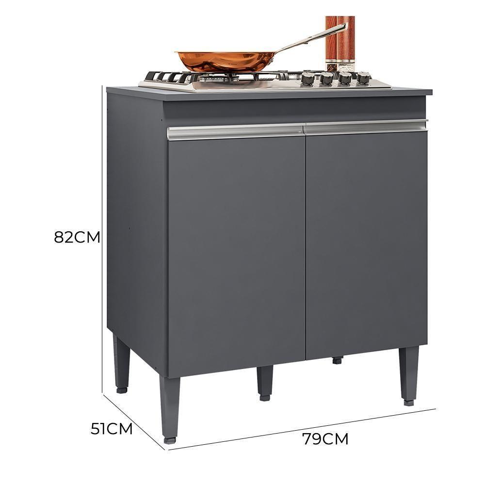 Balcão Cooktop Andréia 79cm Com 2 Portas Cinza Fosco - Ajl Móveis Cinza Fosco - 4