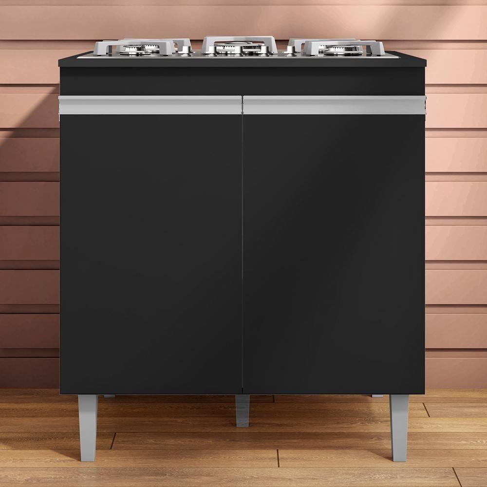 Balcão Cooktop Andréia 79cm Com 2 Portas Preto Fosco - Ajl Móveis Preto Fosco - 2