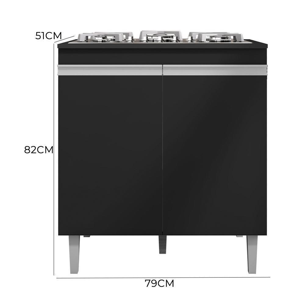 Balcão Cooktop Andréia 79cm Com 2 Portas Preto Fosco - Ajl Móveis Preto Fosco - 4