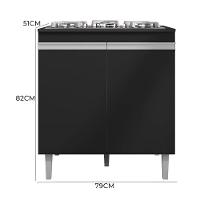 Balcão Cooktop Andréia 79cm Com 2 Portas Preto Fosco - Ajl Móveis Preto Fosco - 4