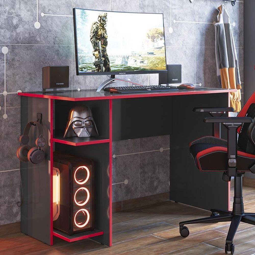 Mesa Para Computador Gamer 3875 Preto Fosco-vermelho - Qmovi Preto Fosco-vermelho - 4