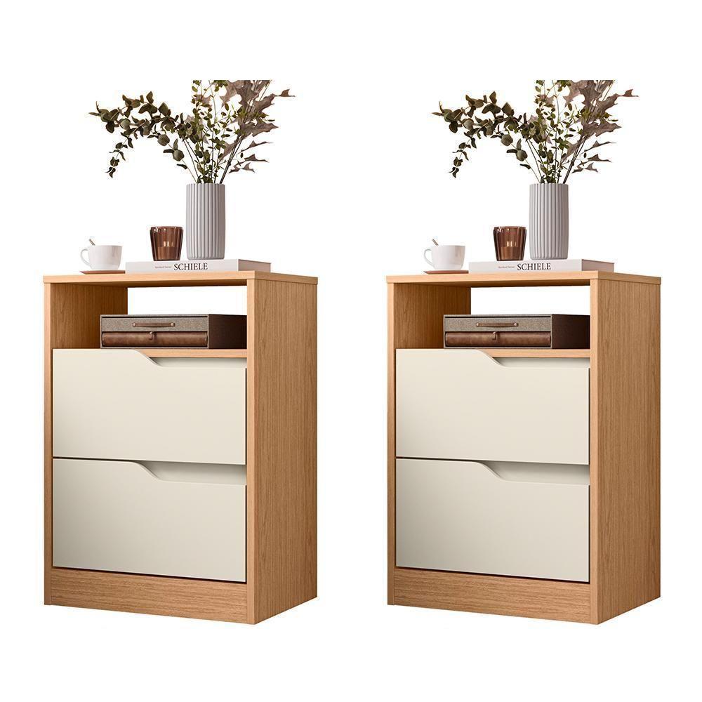 Kit 2 Mesas De Cabeceira Sole 2 Gavetas Flex Off White-freijó - Móveis Albatroz Off White-freijó - 1