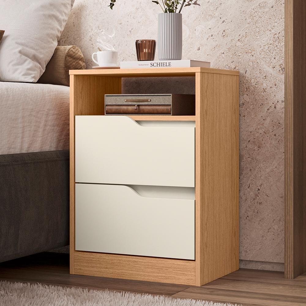 Kit 2 Mesas De Cabeceira Sole 2 Gavetas Flex Off White-freijó - Móveis Albatroz Off White-freijó - 2