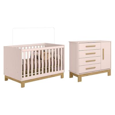 Jogo De Quarto Infantil Q Encanto Slim Cômoda E Berço Mini Cama Rosa Acetinado - Qmovi Rosa Acetinado
