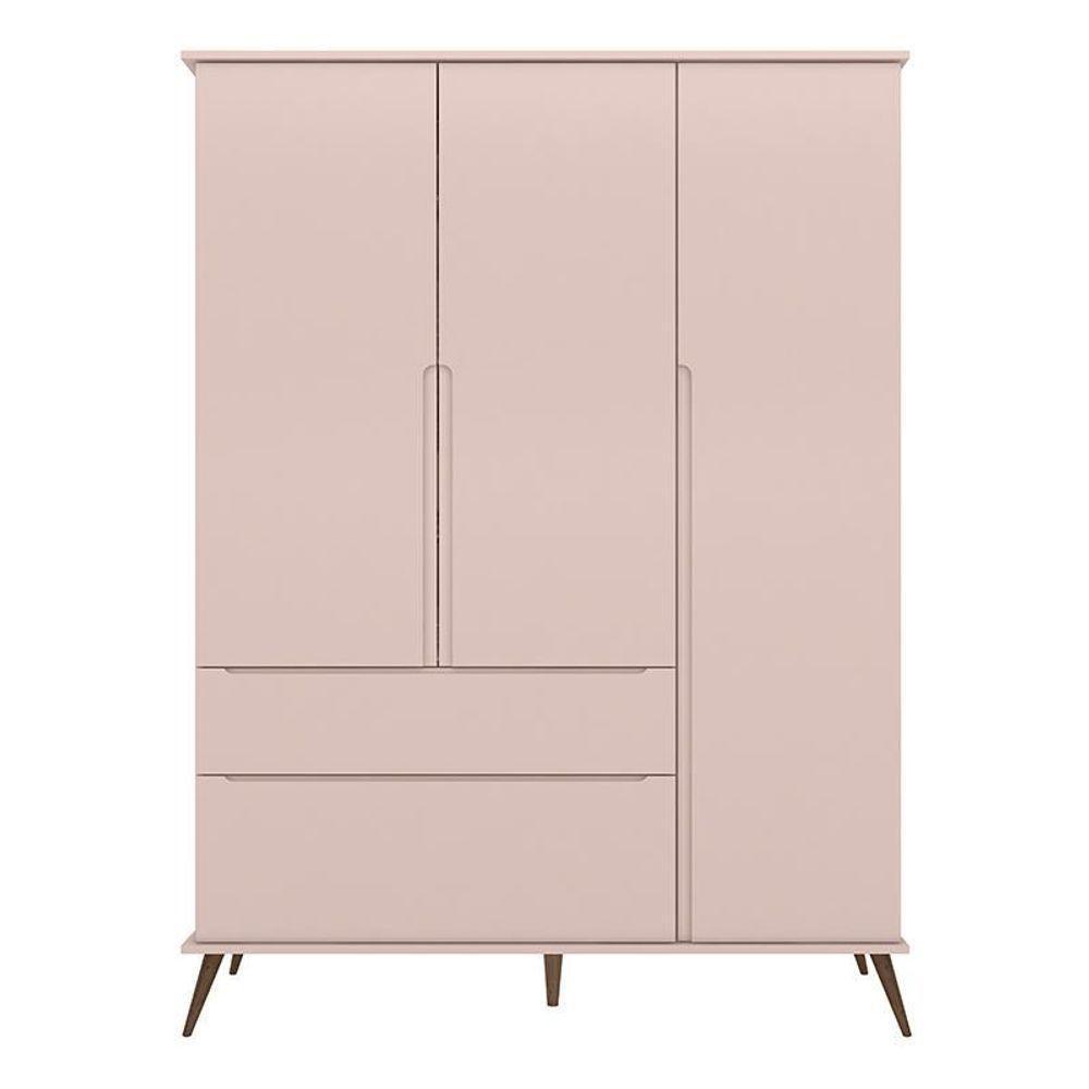Jogo De Quarto Infantil Retrô Alice Guarda Roupa E Cômoda Com Porta Rosê - Pr Baby Rosê - 3