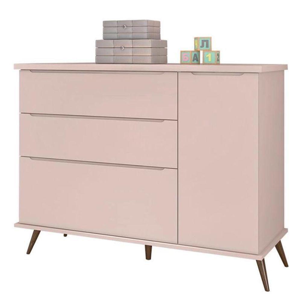 Jogo De Quarto Infantil Retrô Alice Guarda Roupa E Cômoda Com Porta Rosê - Pr Baby Rosê - 5