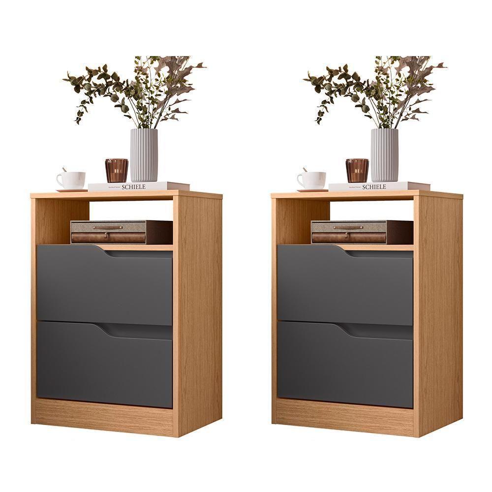 Kit 2 Mesas De Cabeceira Sole 2 Gavetas Flex Titanium-freijó - Móveis Albatroz Titanium-freijó - 1